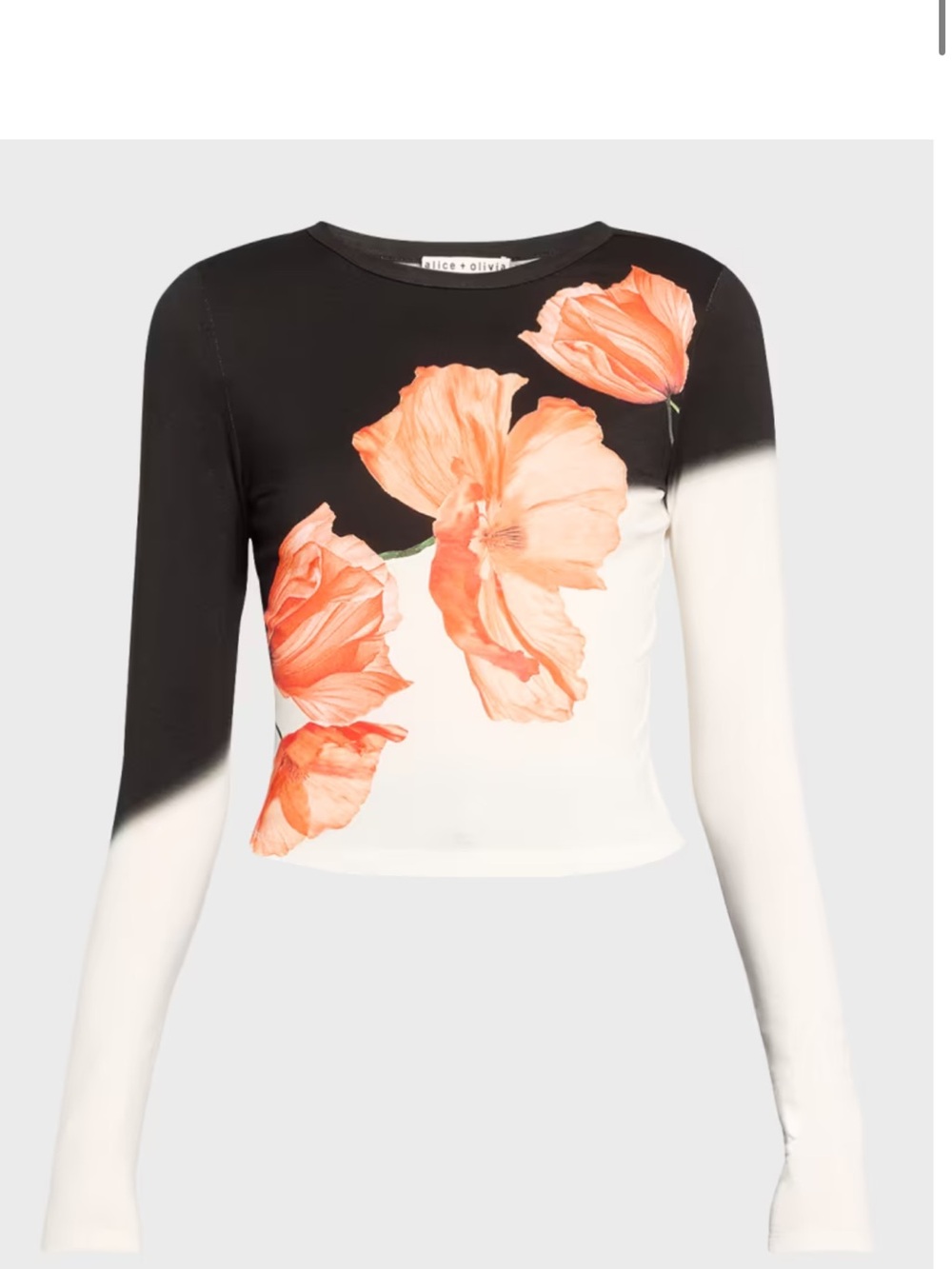 Alice + Olivia Black, White & Orange Floral Long-Sleeve Tee